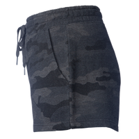 Independent Trading Co. Women’s Lightweight California Wave Wash Fleece Shorts, Black Camo Heather, Left Side view