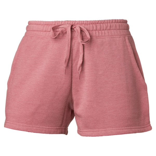Independent Trading Co. Women’s Lightweight California Wave Wash Fleece Shorts, Dusty Rose, Front view