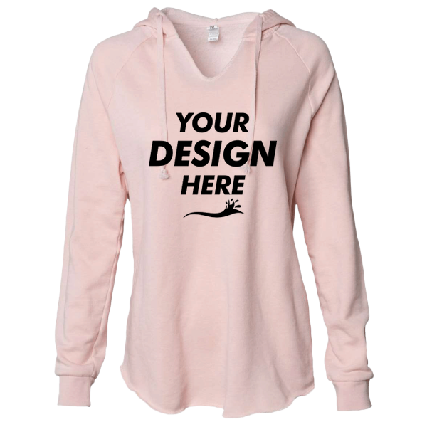 Independent Trading Co. Women’s Lightweight California Wave Wash Hooded Sweatshirt, Blush, Front view, Mockup