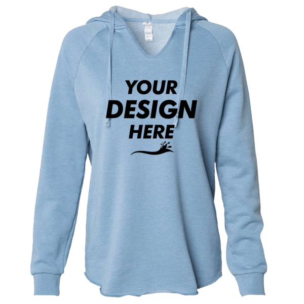 Independent Trading Co. Women’s Lightweight California Wave Wash Hooded Sweatshirt, Misty Blue, Front view, Mockup