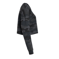 Independent Trading Co. Women's Lightweight Crop Crewneck Sweatshirt, Black Camo, Right Sleeve view