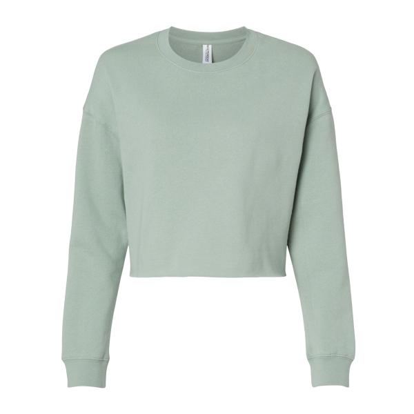 Independent Trading Co. Women's Lightweight Crop Crewneck Sweatshirt, Sage, Front view