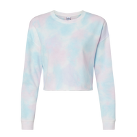 Independent Trading Co. Women's Lightweight Crop Crewneck Sweatshirt, Tie Dye Cotton Candy, Front view
