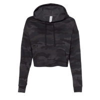 Independent Trading Co. Women’s Lightweight Crop Hooded Sweatshirt, Black Camo, Front view