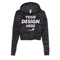 Independent Trading Co. Women’s Lightweight Crop Hooded Sweatshirt, Black Camo, Front view, Mockup