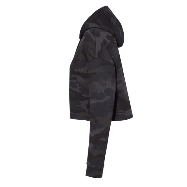 Independent Trading Co. Women’s Lightweight Crop Hooded Sweatshirt, Black Camo, Left Sleeve view