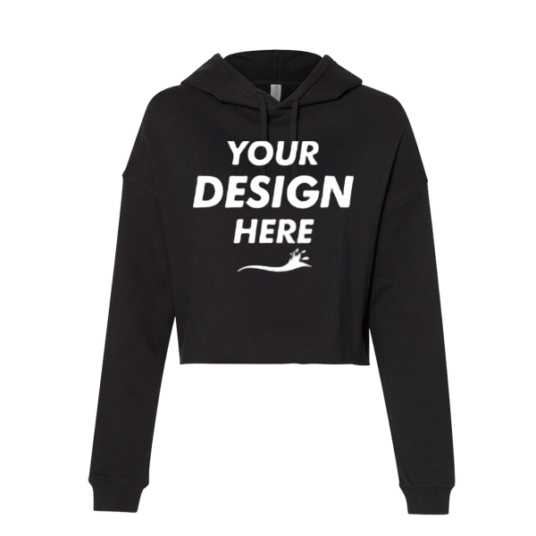 Independent Trading Co. Women’s Lightweight Crop Hooded Sweatshirt, Black, Front view, Mockup