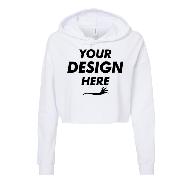 Independent Trading Co. Women’s Lightweight Crop Hooded Sweatshirt, White, Front view, Mockup