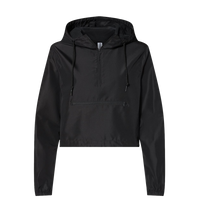 Independent Trading Co. Women's Lightweight Quarter-Zip Pullover Crop Windbreaker, Black / Black, Front view