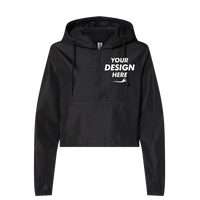 Independent Trading Co. Women's Lightweight Quarter-Zip Pullover Crop Windbreaker, Black / Black, Front view, Mockup