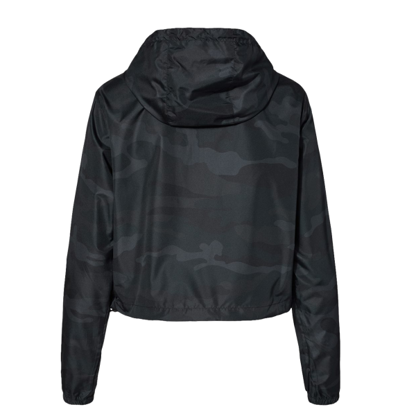 Independent Trading Co. Women's Lightweight Quarter-Zip Pullover Crop Windbreaker, Black Camo / Black Camo, Back view