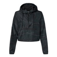 Independent Trading Co. Women's Lightweight Quarter-Zip Pullover Crop Windbreaker, Black Camo / Black Camo, Front view