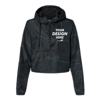 Independent Trading Co. Women's Lightweight Quarter-Zip Pullover Crop Windbreaker, Black Camo / Black Camo, Front view, Mockup
