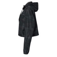 Independent Trading Co. Women's Lightweight Quarter-Zip Pullover Crop Windbreaker, Black Camo / Black Camo, Left Sleeve view