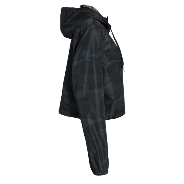 Independent Trading Co. Women's Lightweight Quarter-Zip Pullover Crop Windbreaker, Black Camo / Black Camo, Right Sleeve view