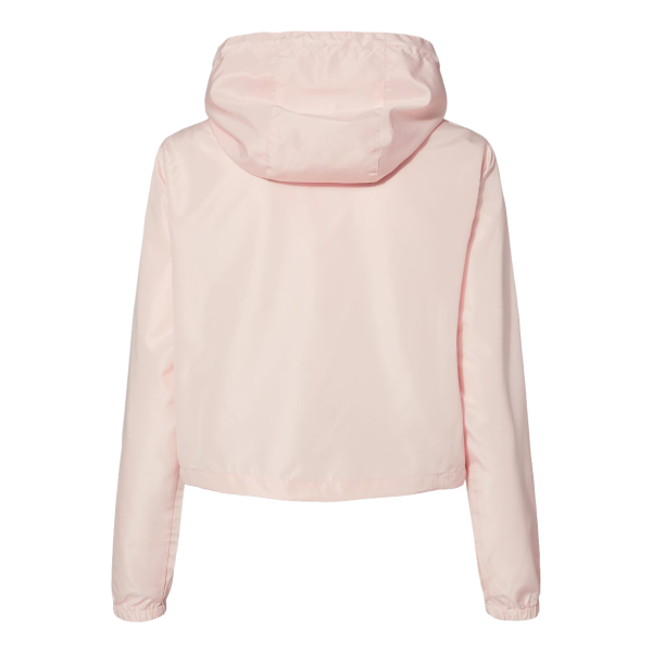 Independent Trading Co. Women's Lightweight Quarter-Zip Pullover Crop Windbreaker, Blush / White Zipper, Back view