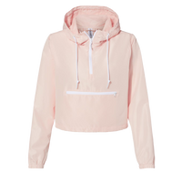 Independent Trading Co. Women's Lightweight Quarter-Zip Pullover Crop Windbreaker, Blush / White Zipper, Front view