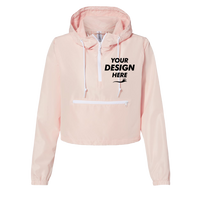 Independent Trading Co. Women's Lightweight Quarter-Zip Pullover Crop Windbreaker, Blush / White Zipper, Front view, Mockup