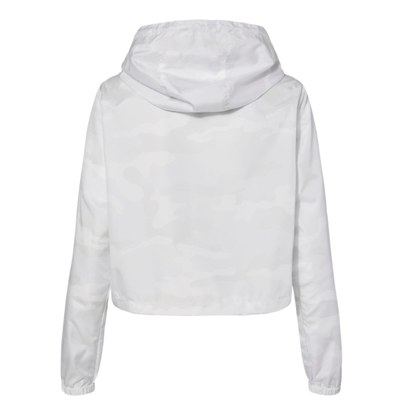 Independent Trading Co. Women's Lightweight Quarter-Zip Pullover Crop Windbreaker, White Camo / White Camo, Back view