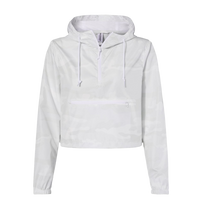 Independent Trading Co. Women's Lightweight Quarter-Zip Pullover Crop Windbreaker, White Camo / White Camo, Front view