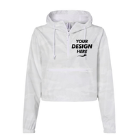 Independent Trading Co. Women's Lightweight Quarter-Zip Pullover Crop Windbreaker, White Camo / White Camo, Front view, Mockup