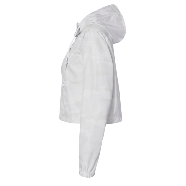 Independent Trading Co. Women's Lightweight Quarter-Zip Pullover Crop Windbreaker, White Camo / White Camo, Left Sleeve view