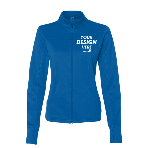 Independent Trading Co. Women's Poly-Tech Full-Zip Track Jacket, Aster Blue, Front view, Mockup