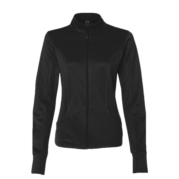 Independent Trading Co. Women's Poly-Tech Full-Zip Track Jacket, Black, Front view