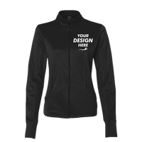 Independent Trading Co. Women's Poly-Tech Full-Zip Track Jacket, Black, Front view, Mockup