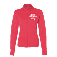 Independent Trading Co. Women's Poly-Tech Full-Zip Track Jacket, Coral, Front view, Mockup