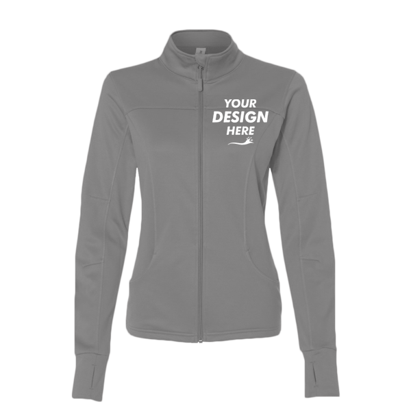 Independent Trading Co. Women's Poly-Tech Full-Zip Track Jacket, Gunmetal Heather, Front view, Mockup