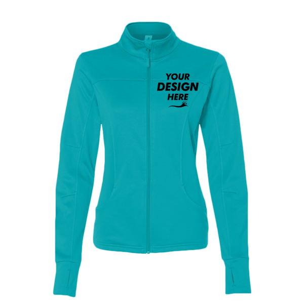 Independent Trading Co. Women's Poly-Tech Full-Zip Track Jacket, Lapis Green, Front view, Mockup