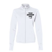 Independent Trading Co. Women's Poly-Tech Full-Zip Track Jacket, White, Front view, Mockup