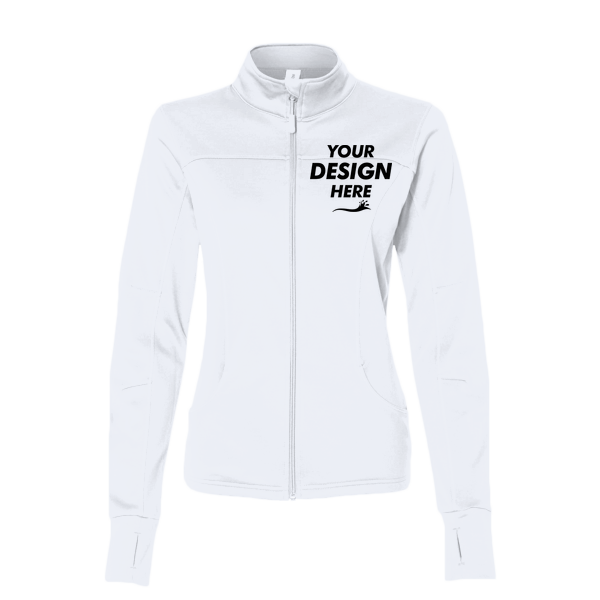 Independent Trading Co. Women's Poly-Tech Full-Zip Track Jacket, White, Front view, Mockup