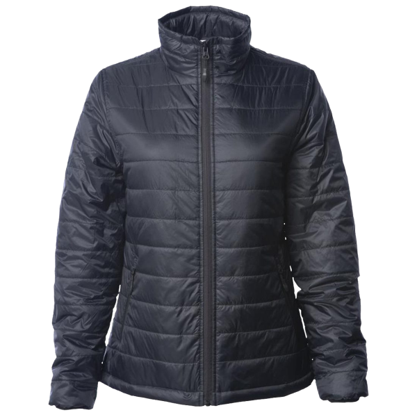 Independent Trading Co. Women's Puffer Jacket, Black, Front view