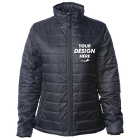Independent Trading Co. Women's Puffer Jacket, Black, Front view, Mockup