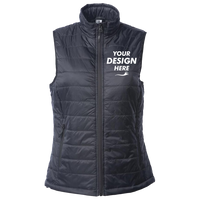 Independent Trading Co. Women's Puffer Vest, Black, Front view, Mockup
