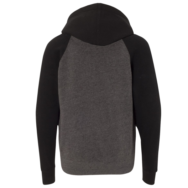 Independent Trading Co. Youth Lightweight Special Blend Raglan Hooded Sweatshirt, Carbon / Black, Back view