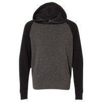 Independent Trading Co. Youth Lightweight Special Blend Raglan Hooded Sweatshirt, Carbon / Black, Front view