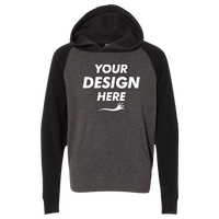 Independent Trading Co. Youth Lightweight Special Blend Raglan Hooded Sweatshirt, Carbon / Black, Front view, Mockup