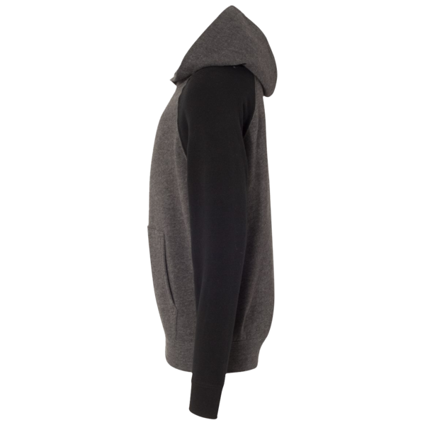 Independent Trading Co. Youth Lightweight Special Blend Raglan Hooded Sweatshirt, Carbon / Black, Left Sleeve view