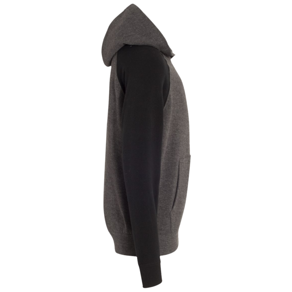 Independent Trading Co. Youth Lightweight Special Blend Raglan Hooded Sweatshirt, Carbon / Black, Right Sleeve view