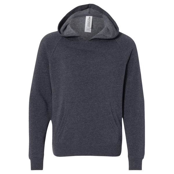 Independent Trading Co. Youth Lightweight Special Blend Raglan Hooded Sweatshirt, Midnight Navy / Midnight Navy, Front view