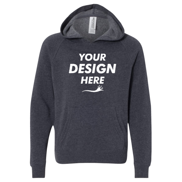 Independent Trading Co. Youth Lightweight Special Blend Raglan Hooded Sweatshirt, Midnight Navy / Midnight Navy, Front view, Mockup