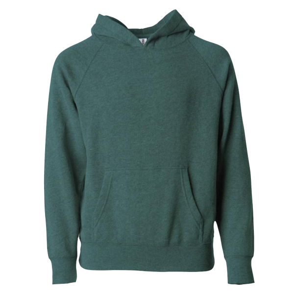 Independent Trading Co. Youth Lightweight Special Blend Raglan Hooded Sweatshirt, Moss / Moss, Front view