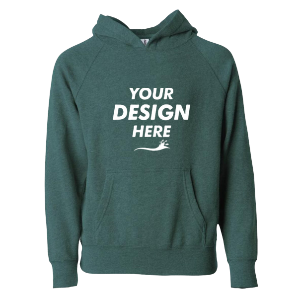 Independent Trading Co. Youth Lightweight Special Blend Raglan Hooded Sweatshirt, Moss / Moss, Front view, Mockup