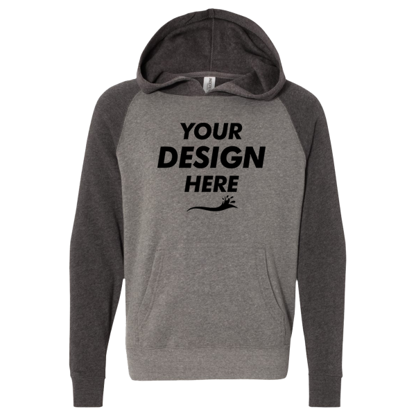 Independent Trading Co. Youth Lightweight Special Blend Raglan Hooded Sweatshirt, Nickel / Carbon, Front view, Mockup