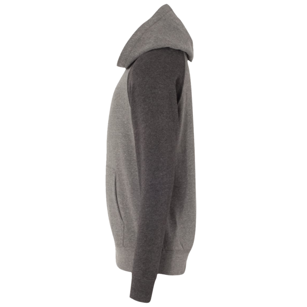 Independent Trading Co. Youth Lightweight Special Blend Raglan Hooded Sweatshirt, Nickel / Carbon, Left Sleeve view