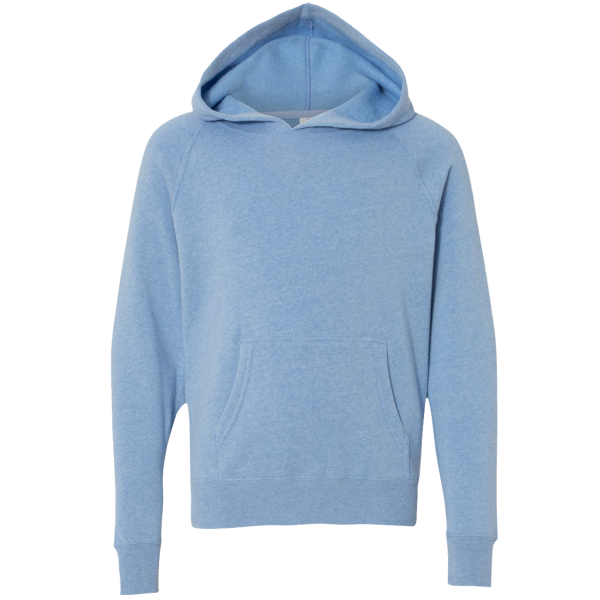 Independent Trading Co. Youth Lightweight Special Blend Raglan Hooded Sweatshirt, Pacific / Pacific, Front view