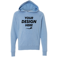 Independent Trading Co. Youth Lightweight Special Blend Raglan Hooded Sweatshirt, Pacific / Pacific, Front view, Mockup